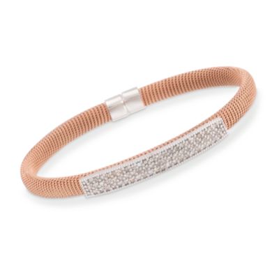 .95 ct. t.w. Diamond Cabled Cuff Bracelet in 14kt Rose Gold Over Sterling. 7" &mdash; Alt Image 1