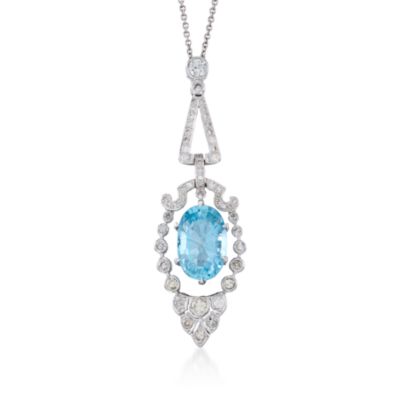 C. 2000 Vintage 4.60 Carat Aquamarine Necklace With Diamonds in Two-Tone. 15" &mdash; Alt Image 1