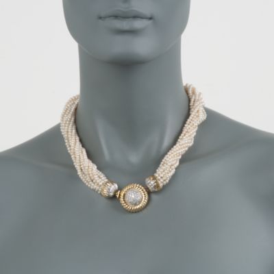 C. 1980 Vintage Cultured Pearl and Diamond Torsade Necklace in 18kt Yellow Gold. 18.5" &mdash; Alt Image 2