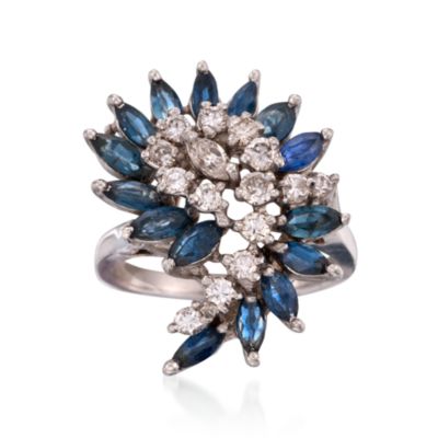 C. 1970 Vintage 2.00 ct. t.w. Sapphire Ring With Diamonds  in 14kt White Gold. Size 6.25 &mdash; Alt Image 1