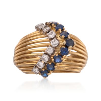 C.1990 Vintage Tiffany Jewelry Sapphire and Diamond Ring in 18kt Yellow Gold. Size 5 &mdash; Alt Image 1