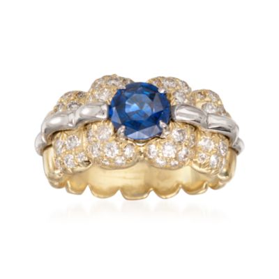 C. 1990 Vintage Jose Hess Ceylon Sapphire and Diamond Ring in 18kt Yellow Gold. Size 7 &mdash; Alt Image 1
