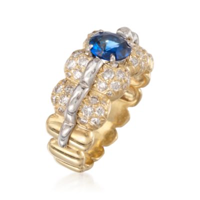 C. 1990 Vintage Jose Hess Ceylon Sapphire and Diamond Ring in 18kt Yellow Gold. Size 7 &mdash; Alt Image 3