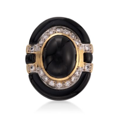 C. 1980 Vintage Black Onyx and Diamond Ring in 14kt Yellow Gold. Size 7 &mdash; Alt Image 1