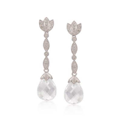 Vintage-Inspired Rock Crystal and .10 ct. t.w. Diamond Earrings in Sterling Silver &mdash; Alt Image 1
