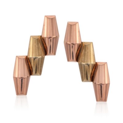 C. 1940 Vintage Mossalone 14kt Two-Tone Gold Earrings &mdash; Alt Image 1