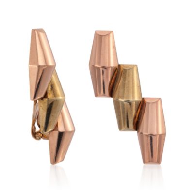 C. 1940 Vintage Mossalone 14kt Two-Tone Gold Earrings &mdash; Alt Image 3