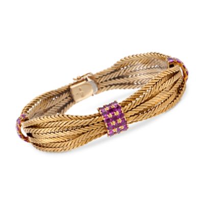 C. 1960 Vintage 5.40 ct. t.w. Ruby and 18kt Yellow Gold Multi-Strand Bracelet. 7.5" &mdash; Alt Image 1