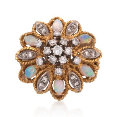 C. 1960 Vintage Opal and 1.00 ct. t.w. Diamond Ring in 18kt Yellow Gold. Size 7 &mdash; Alt Image 1