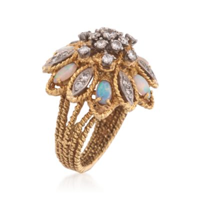 C. 1960 Vintage Opal and 1.00 ct. t.w. Diamond Ring in 18kt Yellow Gold. Size 7 &mdash; Alt Image 3