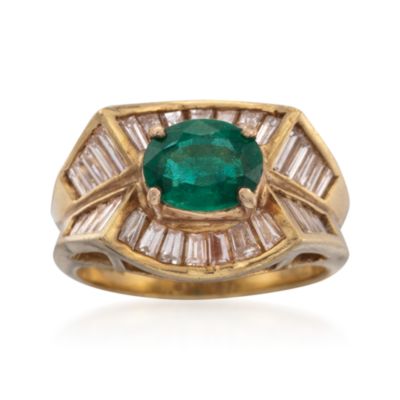 C. 1980 Vintage1.30 Carat Emerald Ring With Diamonds in 18kt Yellow Gold. Size 6 &mdash; Alt Image 1