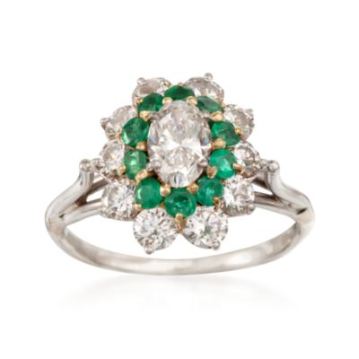 C. 1980 Vintage Emerald and Diamond Ring in 14kt Two-Tone Gold. Size 6 &mdash; Alt Image 1