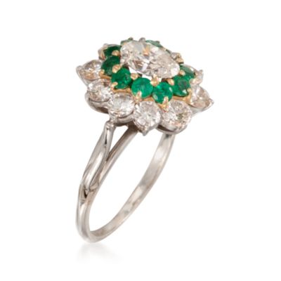 C. 1980 Vintage Emerald and Diamond Ring in 14kt Two-Tone Gold. Size 6 &mdash; Alt Image 3
