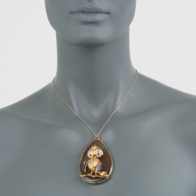 C. 1960 Vintage Agate and Diamond Bird Pendant in 18kt Yellow Gold &mdash; Alt Image 2