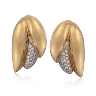 C. 1980 Vintage 1.80 ct. t.w. Diamond Tulip Earrings 18kt Yellow Gold &mdash; Alt Image 1