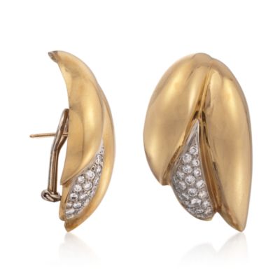 C. 1980 Vintage 1.80 ct. t.w. Diamond Tulip Earrings 18kt Yellow Gold &mdash; Alt Image 3