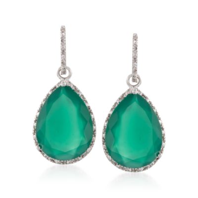 Green Agate and .17 ct. t.w. Diamond Drop Earrings in Sterling Silver &mdash; Alt Image 1