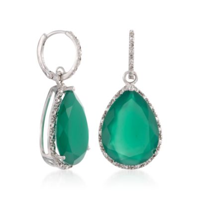 Green Agate and .17 ct. t.w. Diamond Drop Earrings in Sterling Silver &mdash; Alt Image 3