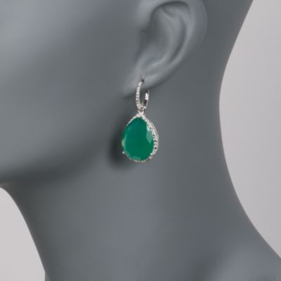 Green Agate and .17 ct. t.w. Diamond Drop Earrings in Sterling Silver &mdash; Alt Image 2
