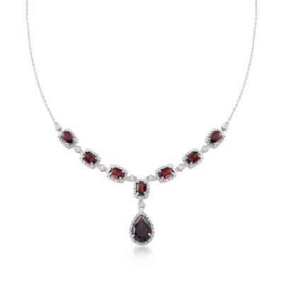 8.70 ct. t.w. Garnet and .26 ct. t.w. Diamond Necklace in Sterling Silver &mdash; Alt Image 1