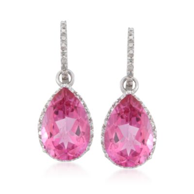 13.00 ct. t.w. Pink Topaz and .12 ct. t.w. Diamond Earrings in Sterling Silver &mdash; Alt Image 1