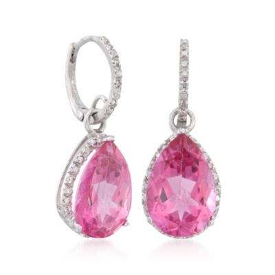 13.00 ct. t.w. Pink Topaz and .12 ct. t.w. Diamond Earrings in Sterling Silver &mdash; Alt Image 3