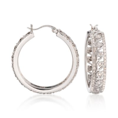 1.02 ct. t.w. Diamond Hoop Earrings in Sterling Silver &mdash; Alt Image 1