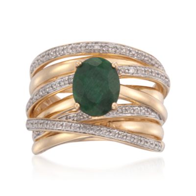 2.20 Carat Emerald and .20 ct. t.w. Diamond Multi-Row Twist Ring in 18kt Over Sterling. Size 9 &mdash; Alt Image 1