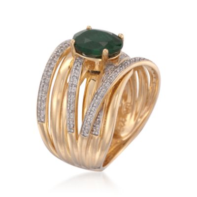 2.20 Carat Emerald and .20 ct. t.w. Diamond Multi-Row Twist Ring in 18kt Over Sterling. Size 9 &mdash; Alt Image 3