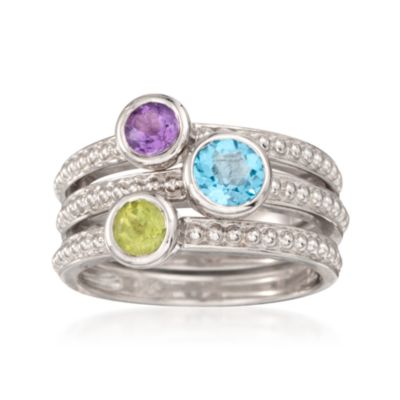 Set of Three 1.50 ct. t.w. Multi-Gem Rings in Sterling Silver &mdash; Alt Image 1