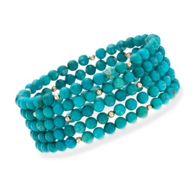 Set of Five Turquoise Bracelets in 14kt Yellow Gold &mdash; Alt Image 1