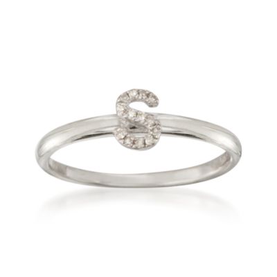 Diamond "S" Mini Initial Ring in Sterling Silver &mdash; Alt Image 1