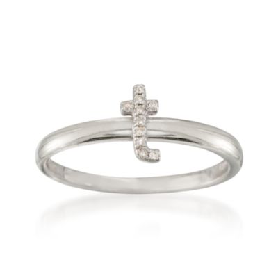 Diamond "T" Mini Initial Ring in Sterling Silver &mdash; Alt Image 1