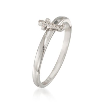 Diamond "T" Mini Initial Ring in Sterling Silver &mdash; Alt Image 3