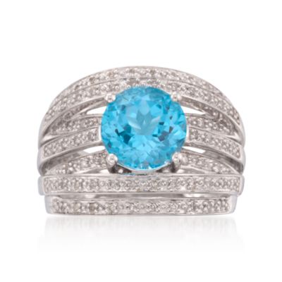 3.20 Carat Blue Topaz and .20 ct. t.w. Diamond Ring in Sterling Silver &mdash; Alt Image 1