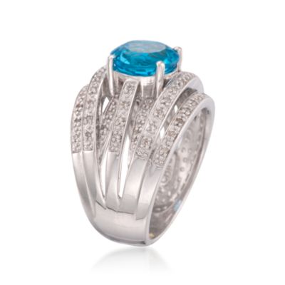 3.20 Carat Blue Topaz and .20 ct. t.w. Diamond Ring in Sterling Silver &mdash; Alt Image 3