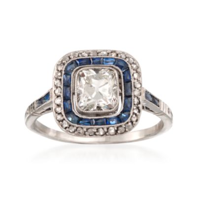 C. 1950 Vintage Sapphire and Diamond Ring in Platinum. Size 7 &mdash; Alt Image 1