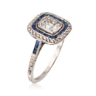 C. 1950 Vintage Sapphire and Diamond Ring in Platinum. Size 7 &mdash; Alt Image 3
