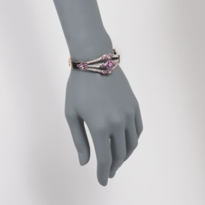 C. 1970 Vintage Ruby and Diamond Floral Bangle Bracelet in 14kt Two-Tone Gold. 7" &mdash; Alt Image 2