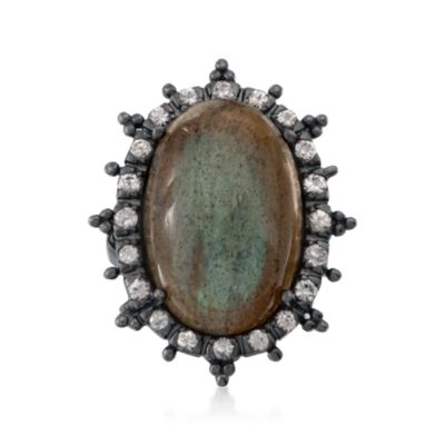 Cabochon Labradorite and .90 ct. T W. White Sapphire Ring in Sterling Silver &mdash; Alt Image 1