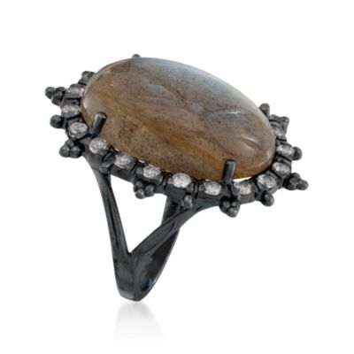 Cabochon Labradorite and .90 ct. T W. White Sapphire Ring in Sterling Silver &mdash; Alt Image 3