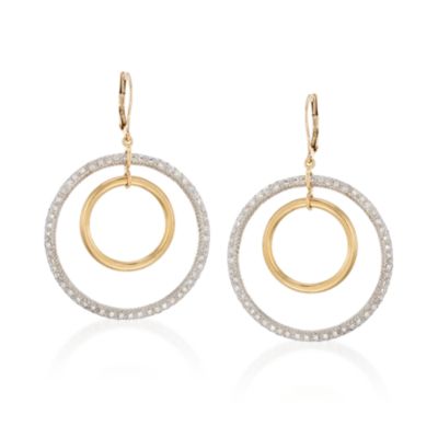 C. 1990 Vintage 2.25 ct. t.w. Pave Diamond Circle Earrings in Ring in 18kt Two-Tone Gold &mdash; Alt Image 1