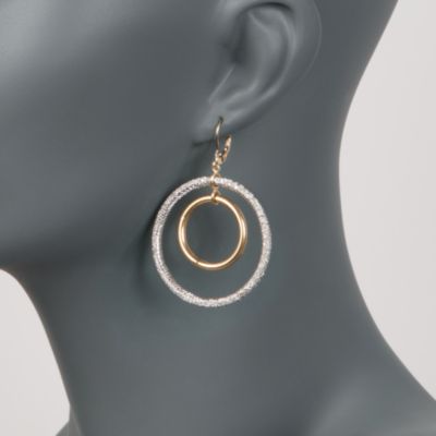 C. 1990 Vintage 2.25 ct. t.w. Pave Diamond Circle Earrings in Ring in 18kt Two-Tone Gold &mdash; Alt Image 2