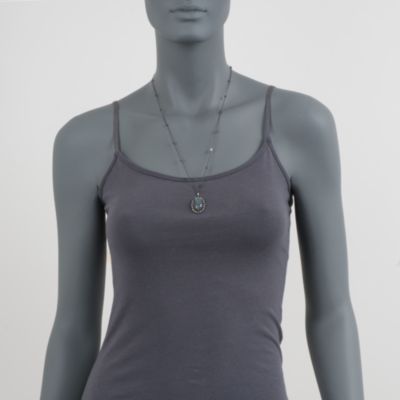 Long Labradorite and 1.20 ct. t.w. White Sapphire Station Necklace in Two-Tone. 30" &mdash; Alt Image 2
