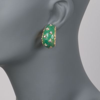 C. 1980 Vintage Diamond Hoop Earrings With Green Enamel in 18kt Yellow Gold &mdash; Alt Image 2