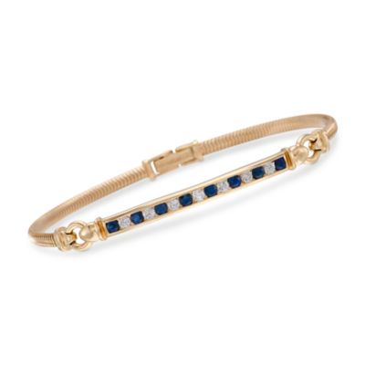 C. 1990 Vintage Tiffany Jewelry Sapphire and Diamond Bracelet in 18kt Yellow Gold. 7.5" &mdash; Alt Image 1
