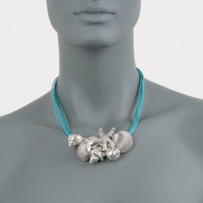 Sterling Silver Starfish and Seashells Centerpiece Necklace on Leather Cords &mdash; Alt Image 2