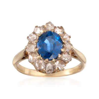 C. 1980 Vintage Sapphire and Diamond "Diana" Ring in 18kt Yellow Gold. Size 6 &mdash; Alt Image 1