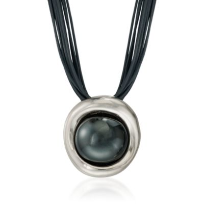 Multi-Strand Gray Leather Necklace With Hematite Pendant in Sterling Silver &mdash; Alt Image 1