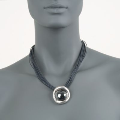Multi-Strand Gray Leather Necklace With Hematite Pendant in Sterling Silver &mdash; Alt Image 2